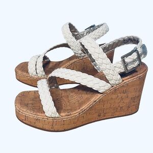 Born BOC Women Chrissy White Sz 9 Braided Strappy Cork Ultra High Wedge Sandal